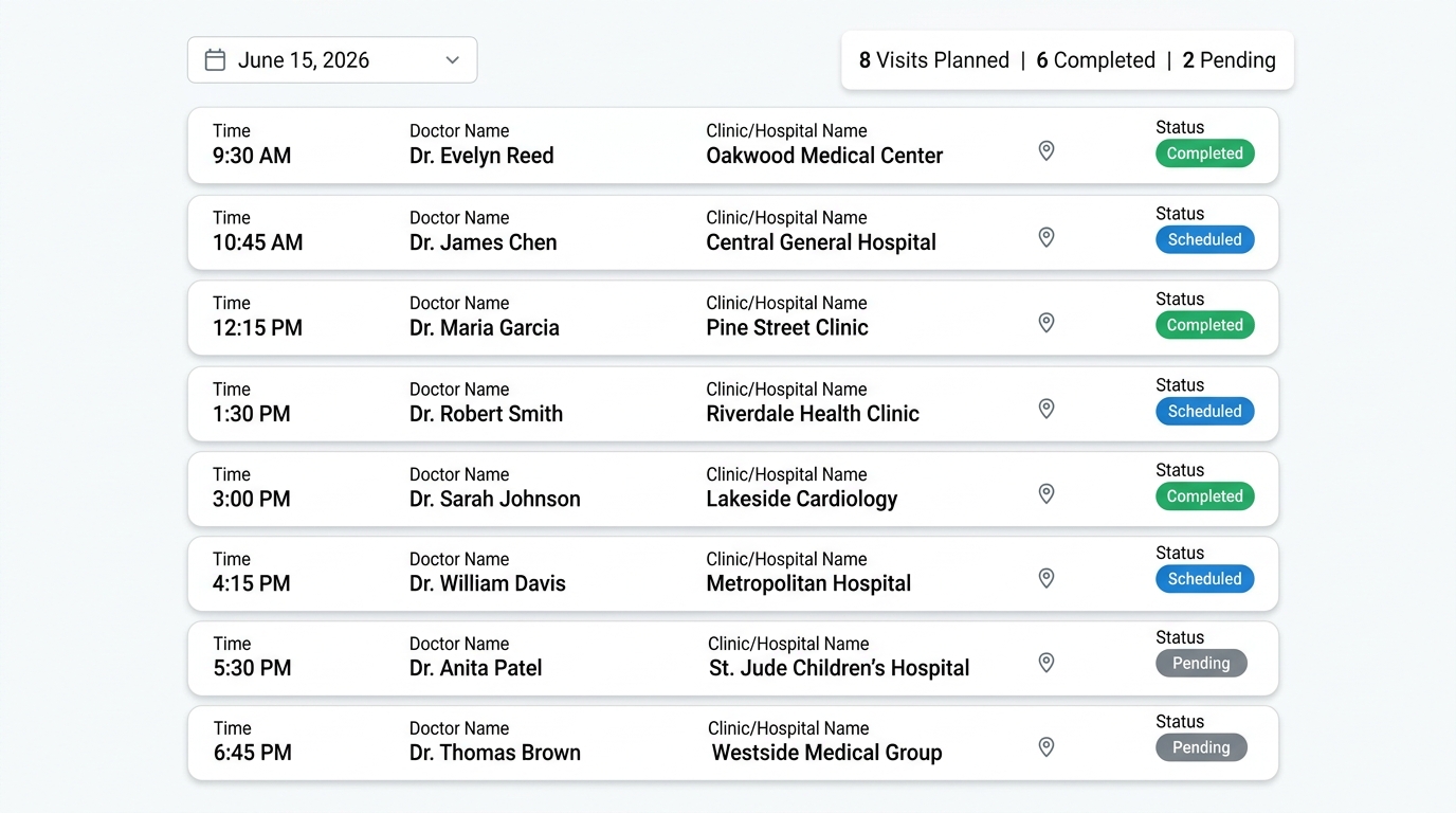 Daily visit reports interface